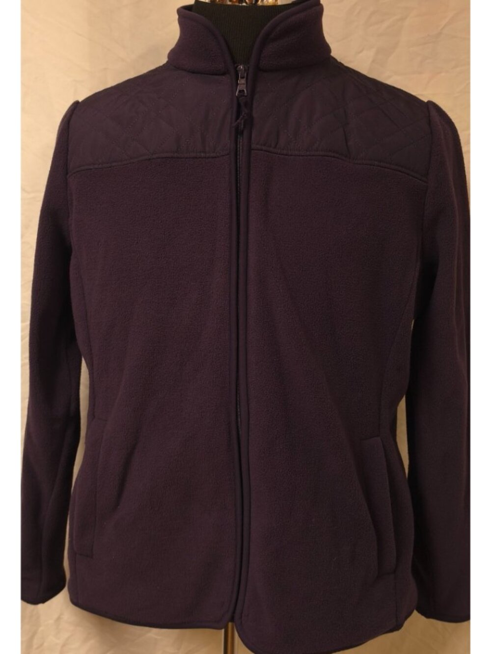 Croft & Barrow Womens Size XL Dark Purple Fleece Quilted Full Zip Sweater Jacket